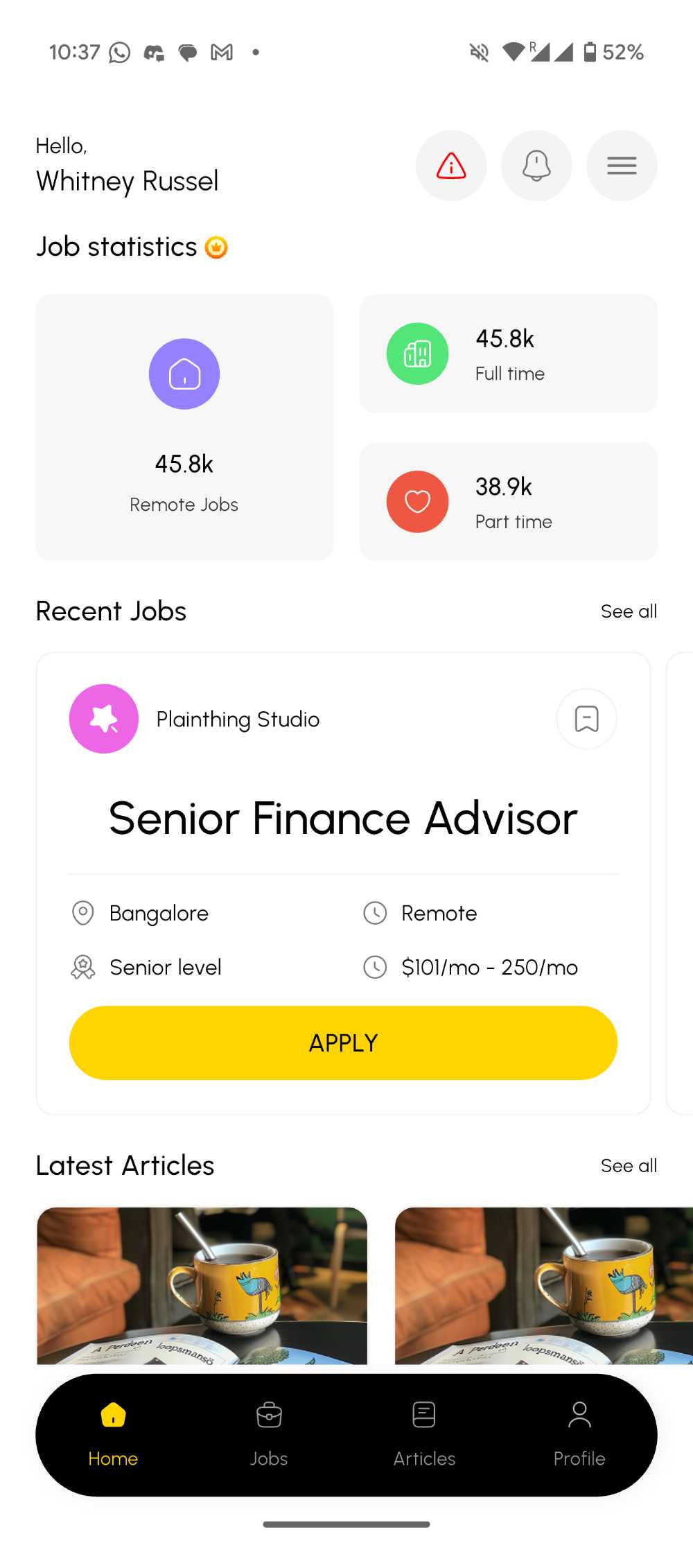 A clean mockup of the Silvera app's main dashboard on a smartphone screen.